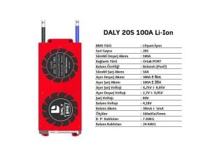 DALY 20S 100A Balanslı Lityum Batarya BMS