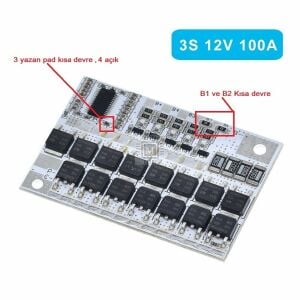 3S 100A 12.6V Balanslı Lityum Batarya BMS (Beyaz PCB)