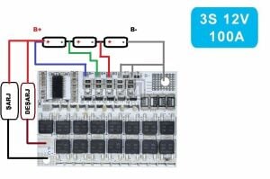 3S 100A 12.6V Balanslı Lityum Batarya BMS (Beyaz PCB)