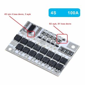 4S 100A 16.8V Balanslı Lityum Batarya BMS (Beyaz PCB)