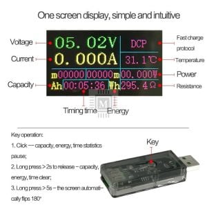USB 5A Tester Renkli IPS Ekran Pil Kapasite Ölçer