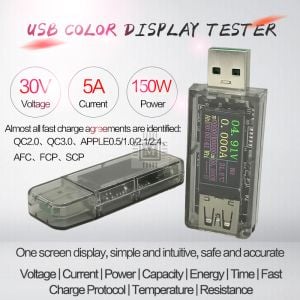 USB 5A Tester Renkli IPS Ekran Pil Kapasite Ölçer