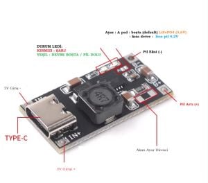 Type C TP5000 1A LiFePO4 ve Li-ion Pil Şarj Devresi
