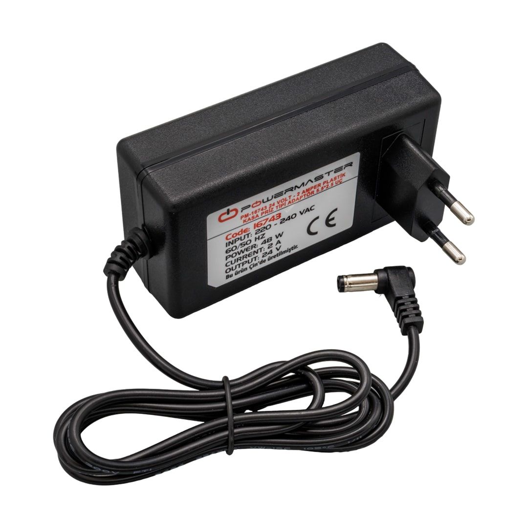 24V 2A ADAPTÖR  5.5*2.5mmUÇLU PLASTİK KASA PRİZ TİPİ 