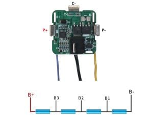 4S 20A Lityum Matkap BMS Kare Tip (NTC'li)(18650)