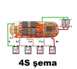 4S 25A (16.8V) Lityum Batarya BMS (Balanssız)