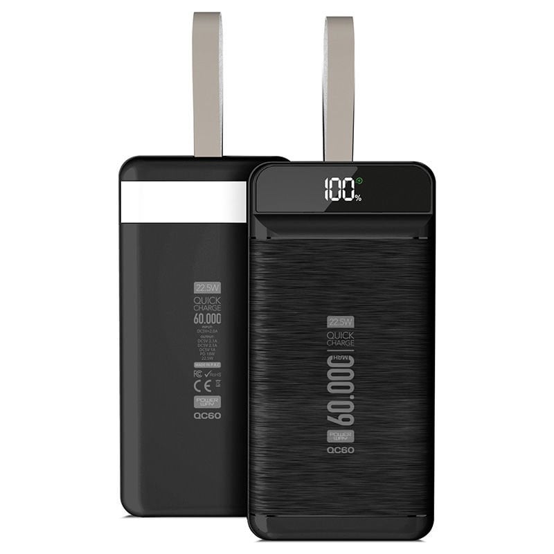 POWERWAY QC60 22.5W KABLOLU 3.0 60000 MAH SİYAH POWERBANK