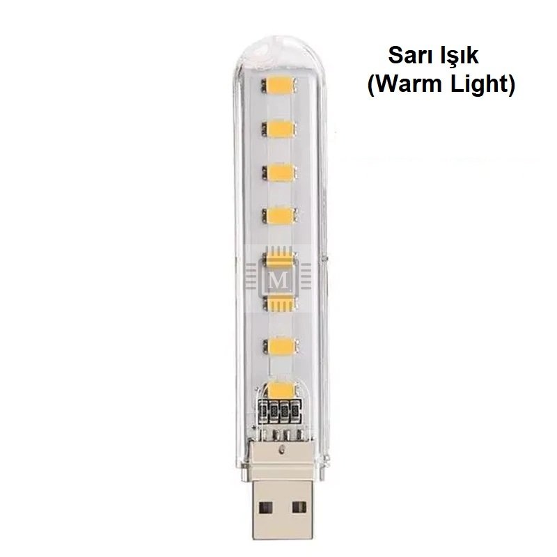 MELTIS 8 LEDLİ USB LED STICK AYDINLATMA - Gün Işığı (Sarı)